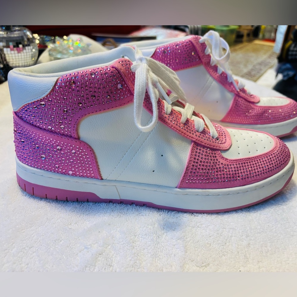 Almost Brand New - WILD PAIR - Pink & White Bling High Tops - SZ 10 - box 9